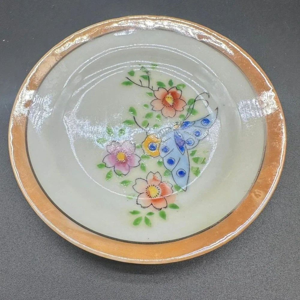 Vintage Made in Japan Hand‑Painted Butterfly Floral Trinket Dish 4.5″ Decorative